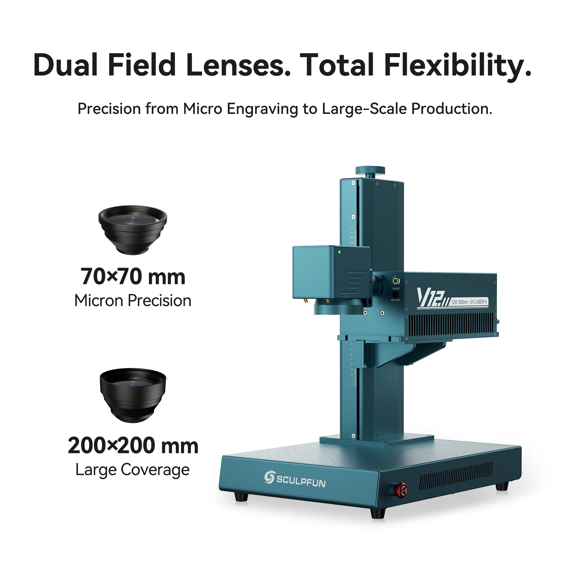 SCULPFUN V12 UV Laser Engraver 12W Support Electric Lifting Compatible with LightBurn For Almost All Materials