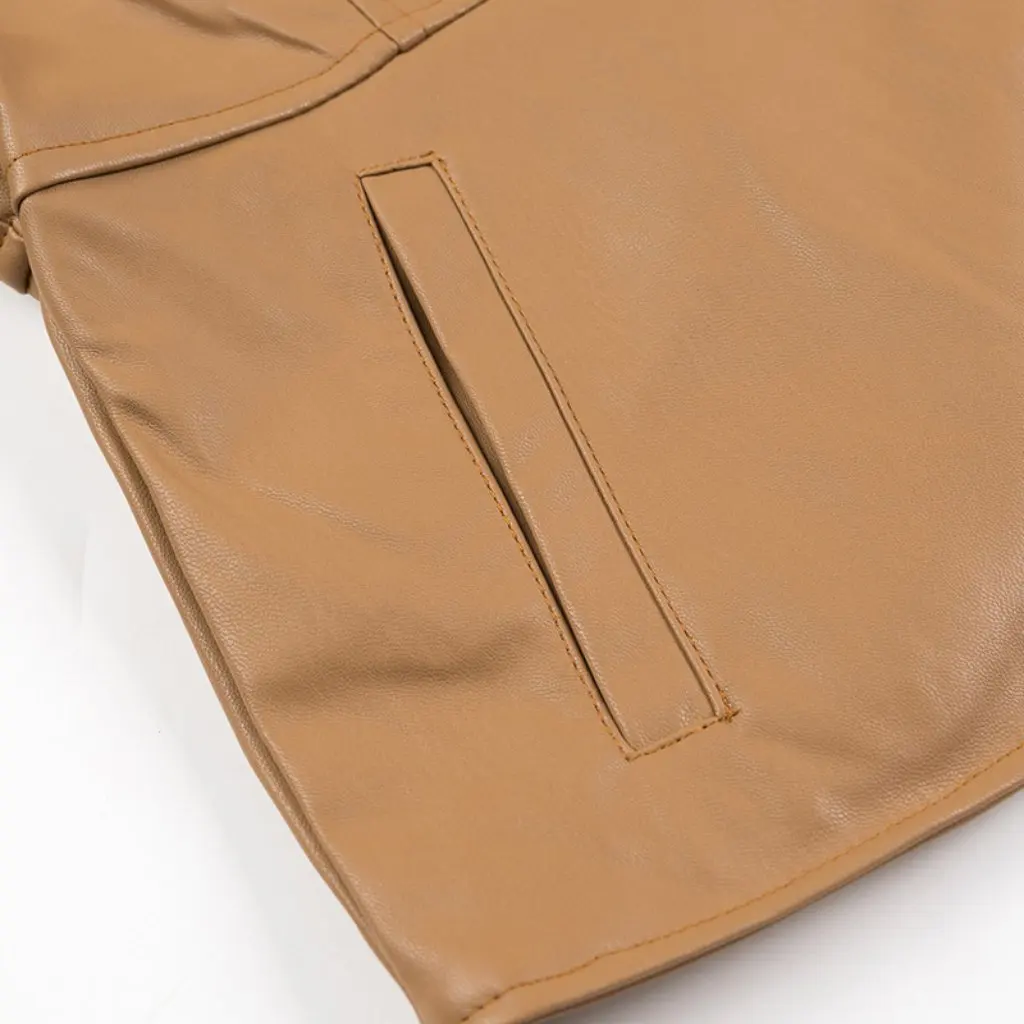 Primavera otoño Color sólido cuello redondo cremallera chaqueta de cuero ajustada estilo americano europeo ropa de abrigo de manga larga para mujer