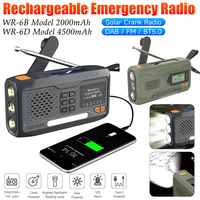 WR-6B Emergency Radio WR-6D 2000mAh/4500mAh 4 Ways Powered Solar Hand Crank Radio DAB/FM/BT5.0 Receiver Survival Portable Radios