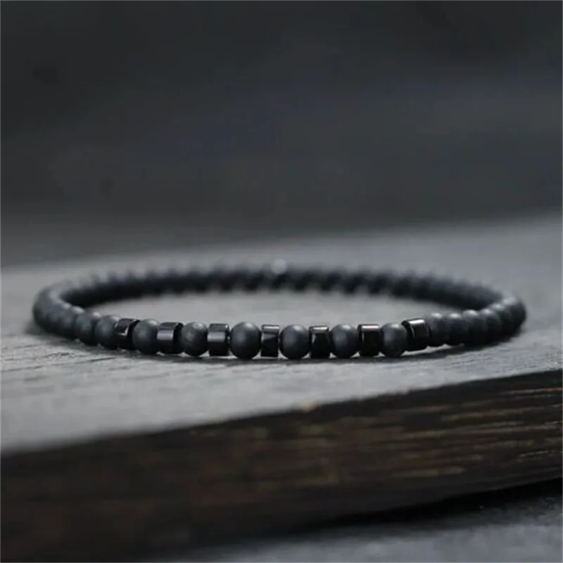 Minimalist 4mm Bead Bracelet Women Men Natural Tiger Eye Stone Black Matte Small Beads Bracelets Meditation Yoga Strand Jewelry