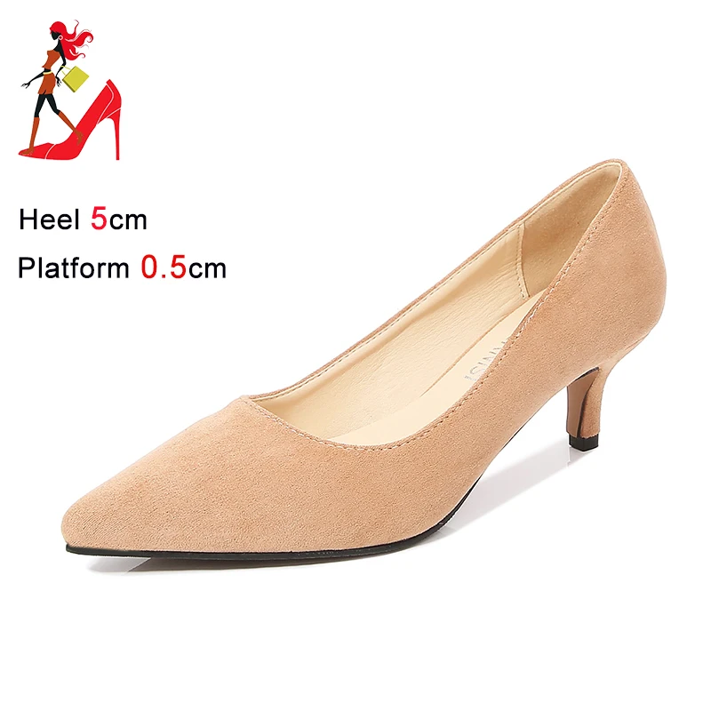 Low Heel Pumps Daily Office Women Shoes 5CM Spike Heels Women 5cm High Heels Pointed Toe Kitten Female Suede Stiletto Plus Size