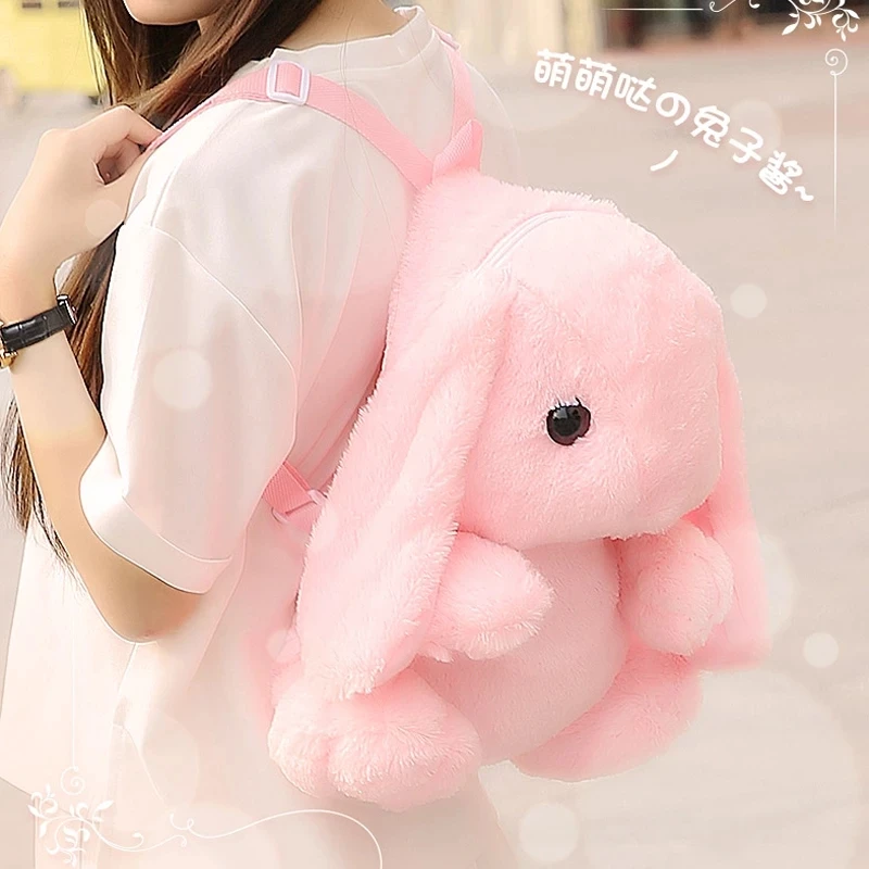 Cute Furry Rabbit Plush Doll Backpack Stuffed Kids Animal Backpack Lolita Rabbit Plush Doll Bag Long Ear Bunny Plushie Toys