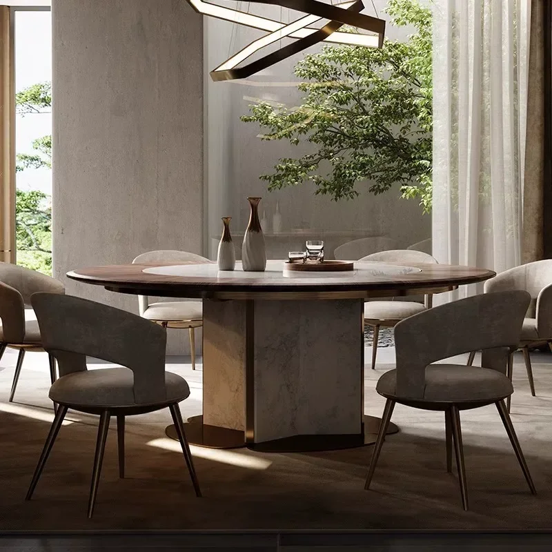 North American Walnut Round Dining Table Solid Wood Luxury Stone Top Retro Style High End Home Furniture 2023 New
