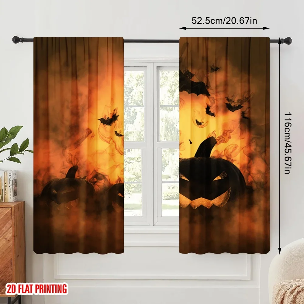 2pcs,2D plane printing Light Filtering Curtains halloween pumpkin (13) Durable Polyester (without rod) Art Deco Festive Ldeal
