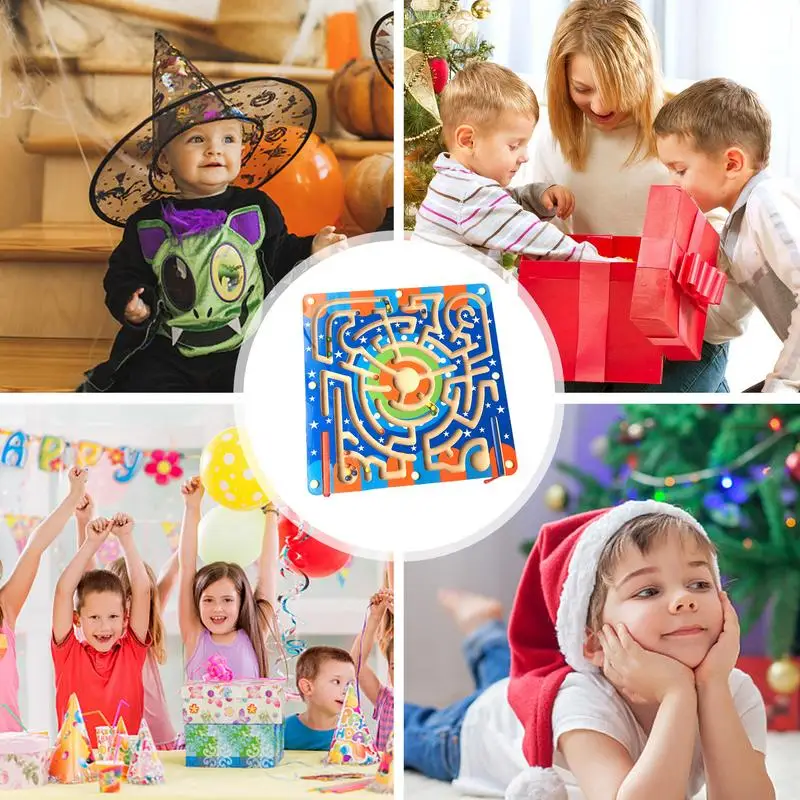 Laberinto magnético de madera para niños y niñas, juguete de clasificación de colores, motricidad fina Montessori, aprendizaje y conteo, 3 unidades