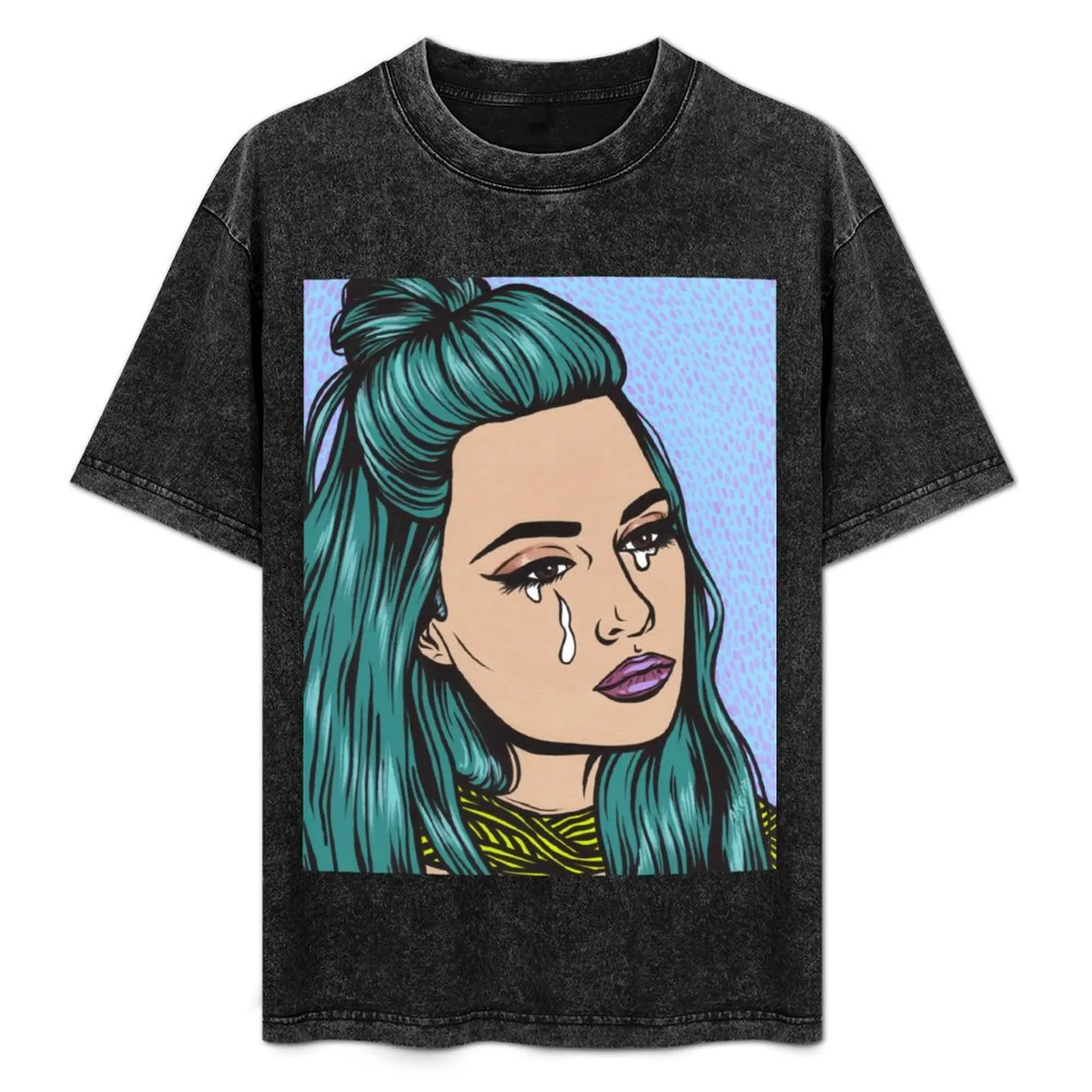 

Teal Tears - Crying Comic Pop Art Girl T-Shirt Soft Basic Cotton Short Sleeve Tee