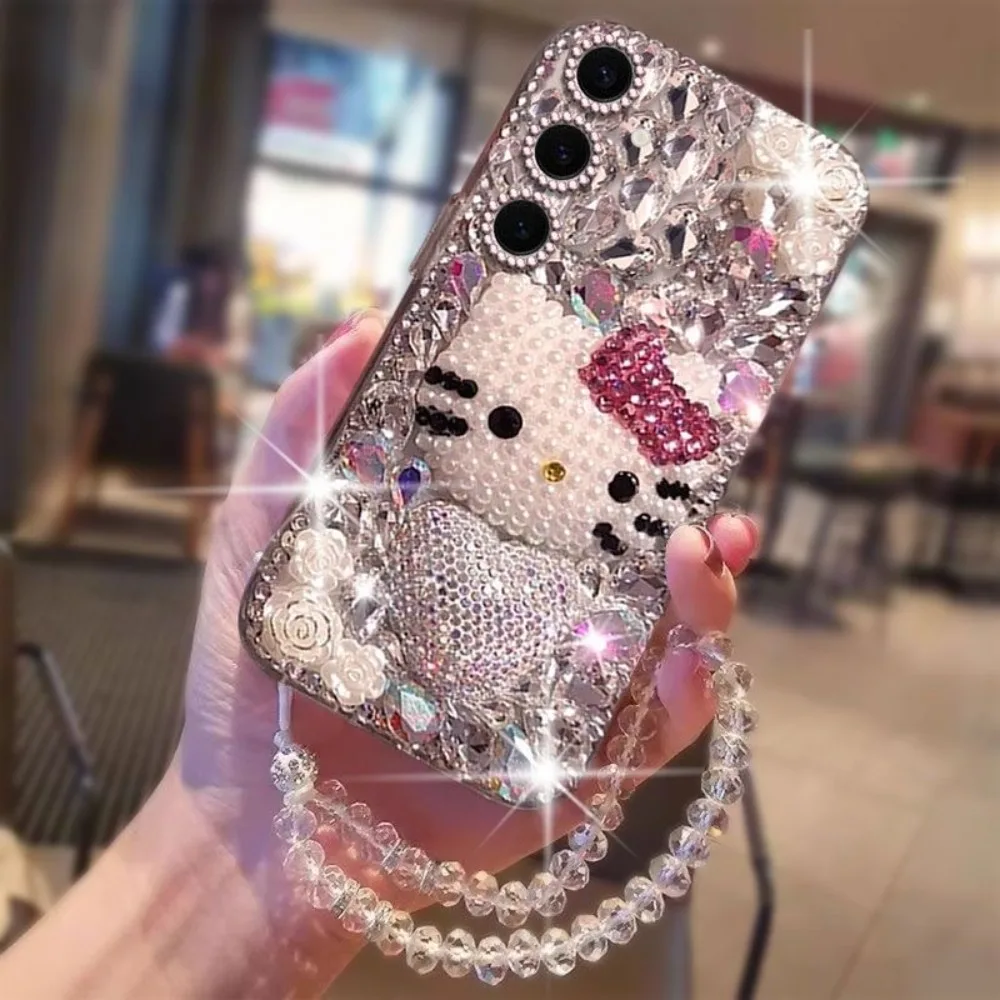 Cartoon Hello Kitty Handgelenk-Schlaufenhülle für Samsung S25Ultra S24 Plus S23 S22 Ultra S21 S20 FE S26 Note20 Glitzernde Strass-Abdeckung – Detail 5
