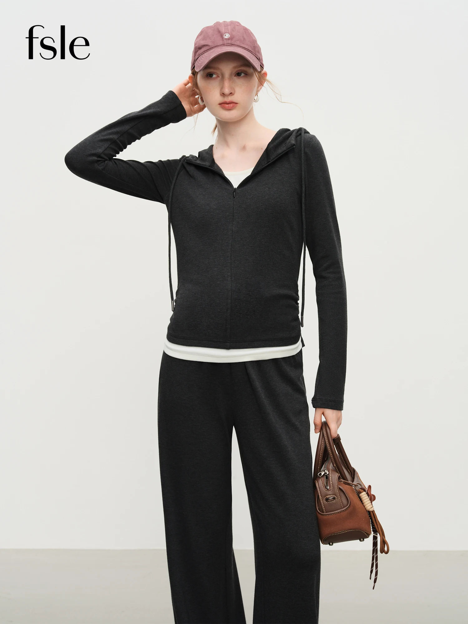 

FSLE Knitted T-shirt Sweatshirt Leisure Sports Suit Women Pants Sets 2025 Autumn and Winter New Fake Two-piece Thin Fleece
