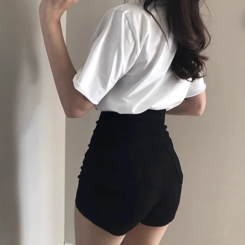 

High Waist Elastic Denim Shorts Women's plus Size Butt Hugging Hot Pants Cotton Stretch Fabric Summer Cool Sensation Jeans