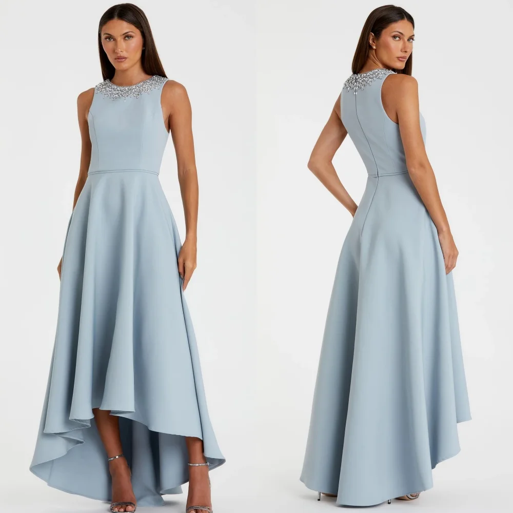 Customized Modern Style Elegant Jersey Rhinestone Sequined A-line Scoop Neck Long Dresses Evening Dresses High Quality Matching