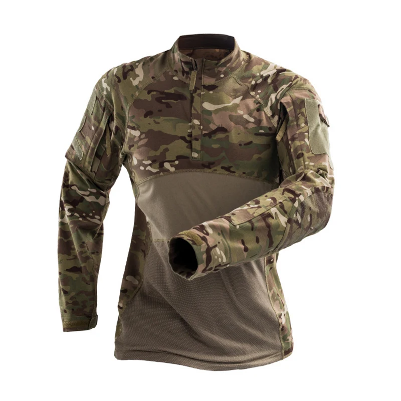 

Outdoor Long Sleeve Tactical Shirt Combat Camo Top with Breathable Cotton Blend Elbow Protection Sports Shirts