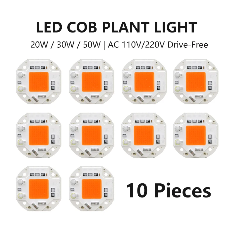 

10PCS LED COB Chip Bead 110V 220V AC High Voltage Smart IC Drivefree 20W 30W 50W 380-780nm Full Spectrum DIY Plant Growth Light