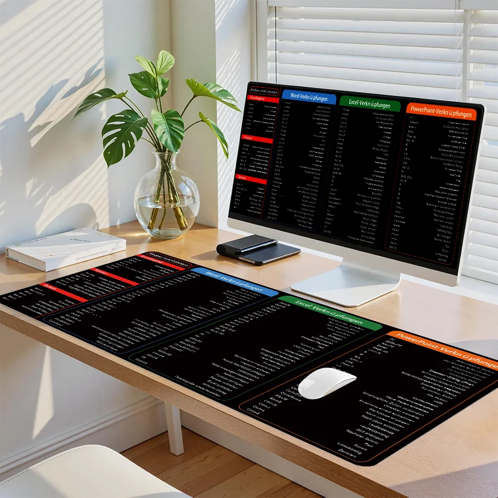German Excel Shortcuts Pattern Large Mouse Pad Office Desk Mat Computer Keyboard Pad Starters Gift for Office Workers Students