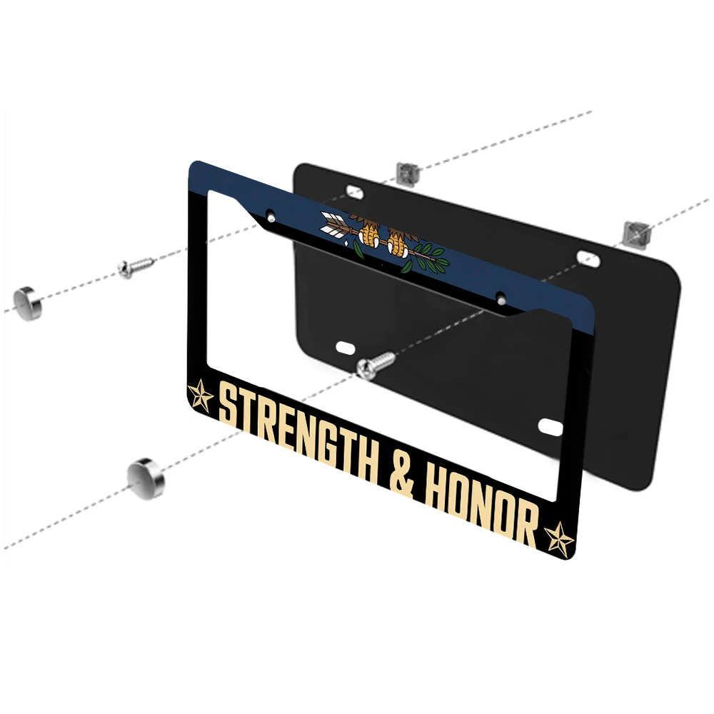 1 قطعة إطار لوحة ترخيص بفتحتين من الألومنيوم الأزرق والأسود مع نمط سهم النسر، 6 × 12 بوصة، يتضمن طقم براغي، مبتكرة قديمة