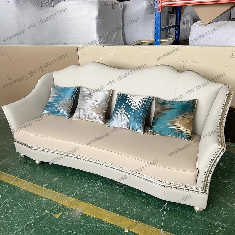 American solid wood leather sofa light luxury European luxury leather cloth combination sofa