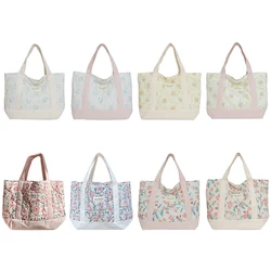 Women Quilted Floral Tote Bag Elegant Handbag Patchwork Stylish Commuting Bag Soft Large Capacity for Party Vacation