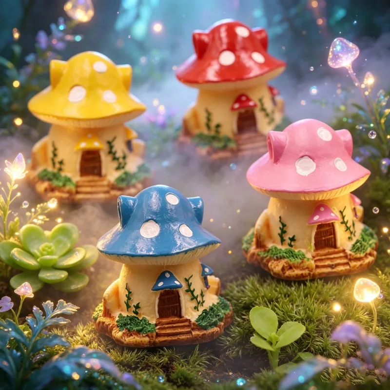 Fairy Garden Mushroom House Statues,Resin Decor Crafts,Suitable for Moss,Potted Plants, Tabletop Decor,Use with Garden Planters