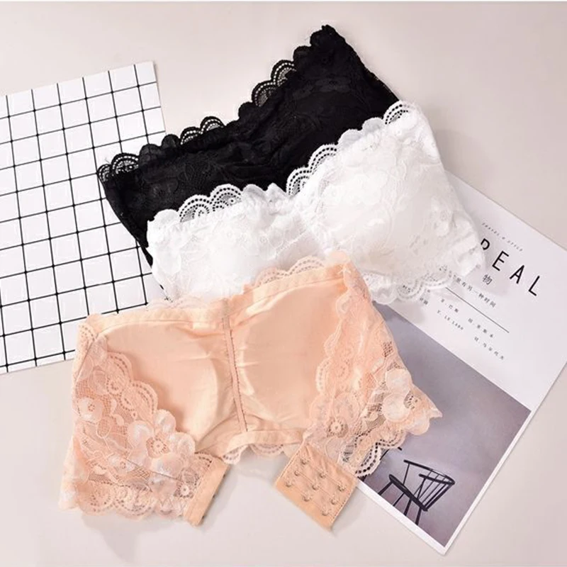 Women\'s Sexy Lace Bra Push Up Bralette Female Strapless Seamless Wrap Top Chest Padded Three Hook Underwear Lingerie