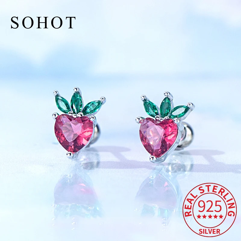 

Real 925 Sterling Silver Minimalist Piercing Screw Bead Tiny Fruit Earrings for Women Cute Fine Jewelry Exquisite Accessories