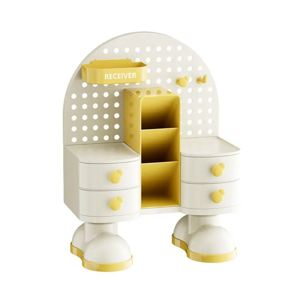 Plastikowy organizer na biurko z otworami, szufladami i pudełkiem na artykuły piśmienne, prosty, o dużej pojemności, na długopisy dla uczniów.