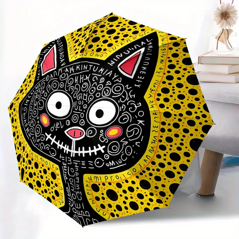 

1pc Automatic Open/Close Umbrella with Cute Cartoon Cat Face - Compact Folding Umbrella, Lightweight Portable Canopy, Sturdy 8