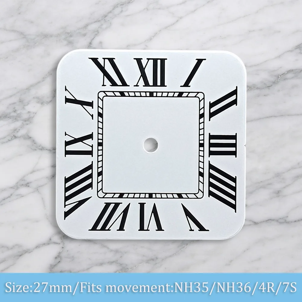 Santos Style 27mm Square Dial Roman Numeral 6 O'Clock Date Watch Face for NH35 NH36 4R Movement Men's Modding Accessories