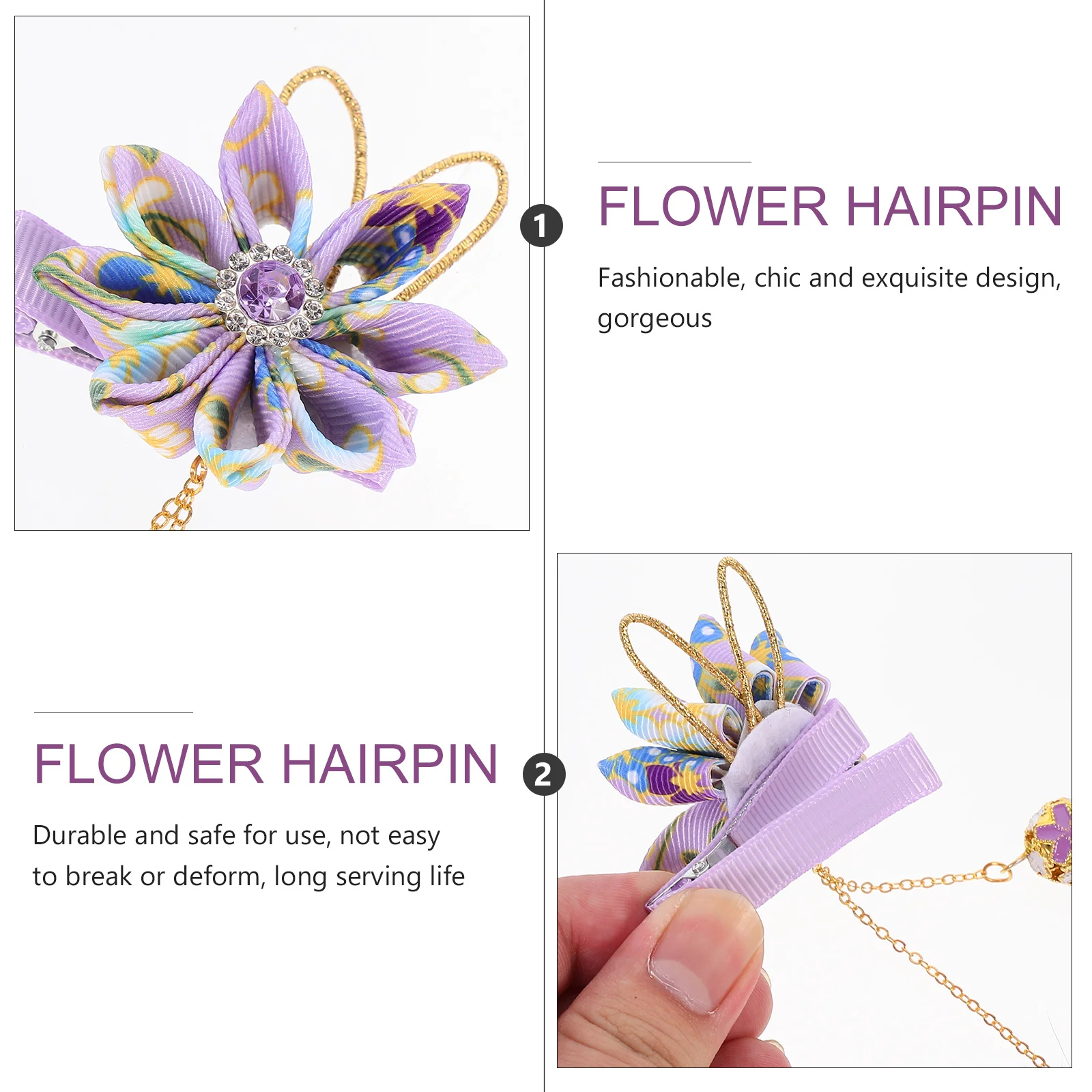 

2Pcs Flower Hair Clips Dangle Charm Barrette Accessory Classic Shape Vivid Colors Safe Durable Daily Dressing Gift