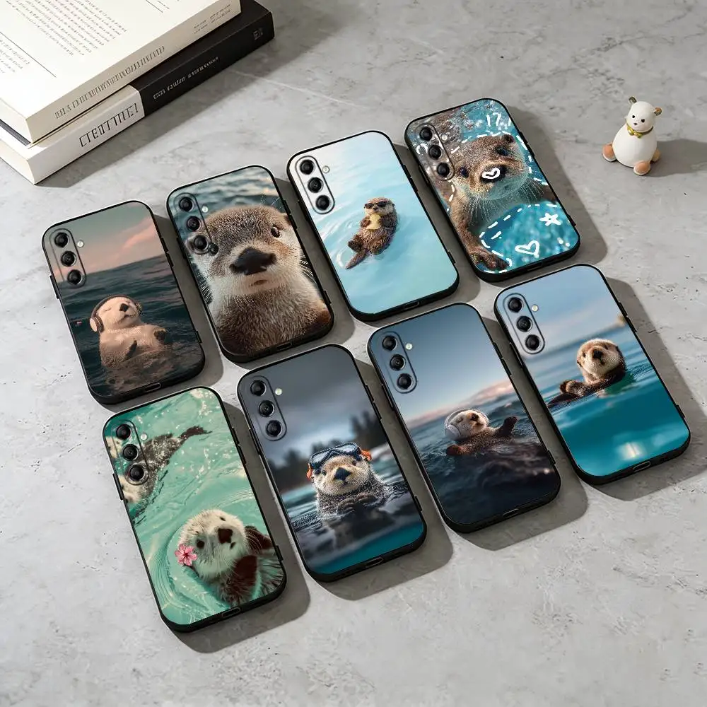 

Cute sea otter Minimalist Phone Case For Samsung Galaxy A73,A72,A71,A70,A53,A52,A51,Others Soft Black Cover