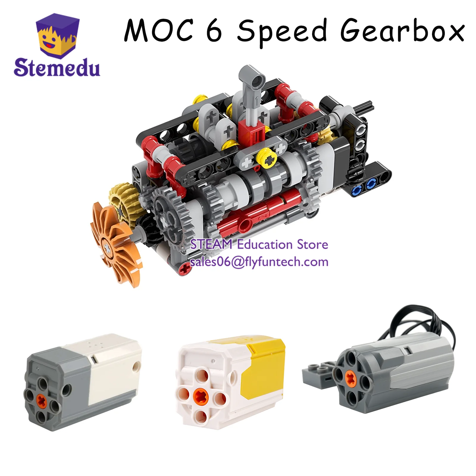 

6-скоростной двигатель-редуктор MOC, модель механической коробки передач, управление через приложение, мотор M, батарейный блок AA 8883, 8881, функции питания строительного блока