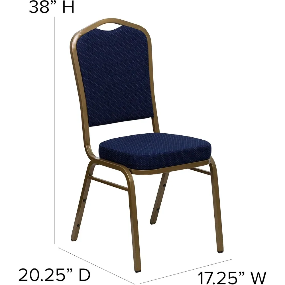 Crown Back Banquet Chair, Navy Blue Patterned Fabric/Gold Frame