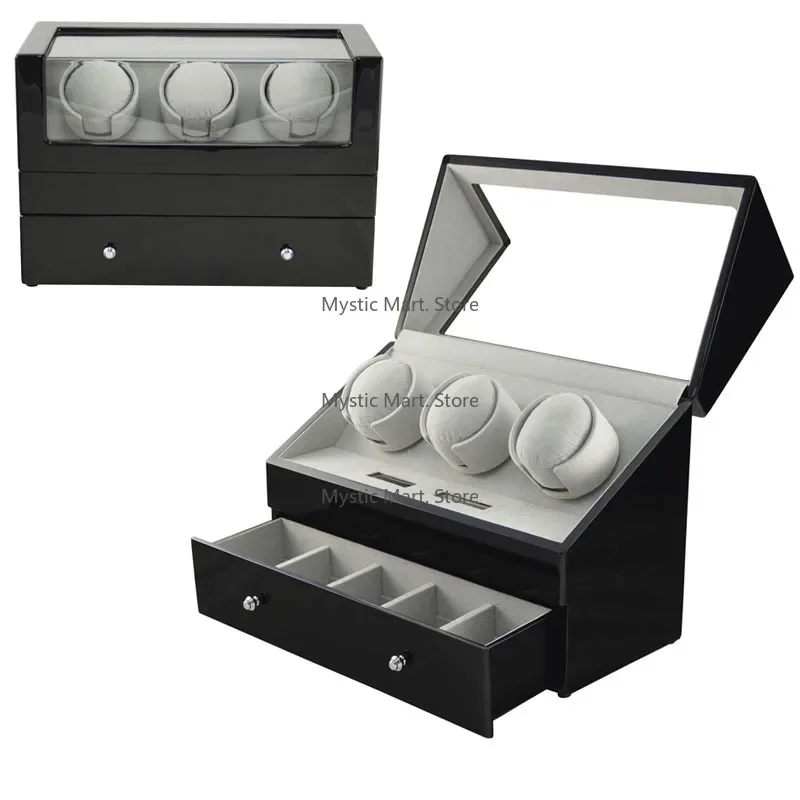 Model T61BH-1-RB Wooden Watch Winder Box | 3+5 Slots Automatic Collection Display Case with Imported Motor & Storage Function