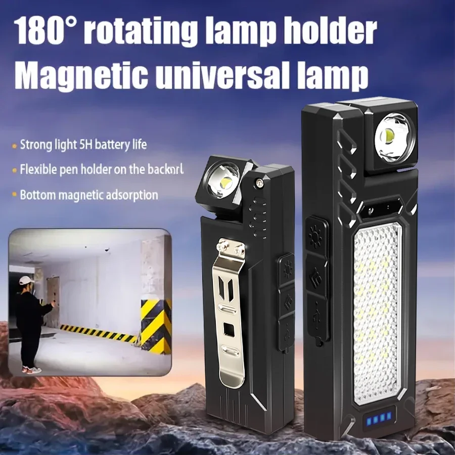 Lampu Kerja Portabel Multifungsi Lampu Kerja Berputar Lampu Perbaikan Magnetik Lampu Perbaikan Pengisian Daya USB Super Terang