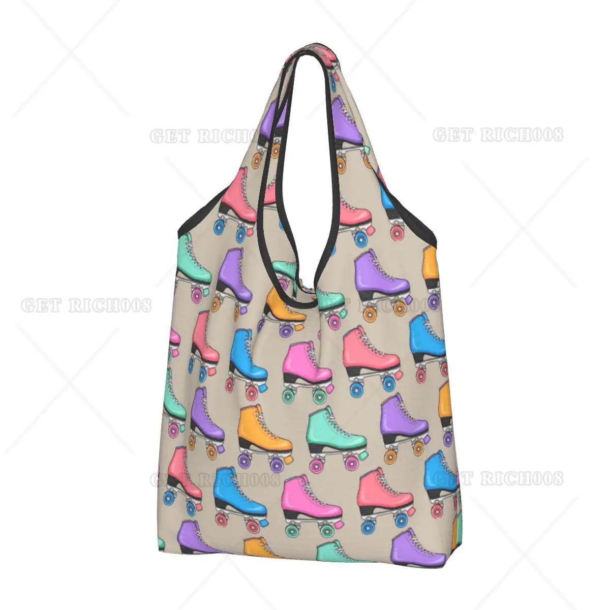Roller Skate Colorful Design Tote Bag Folding Shopper Bag for Women Men Shopping Work Outdoor Walking Eco Bag