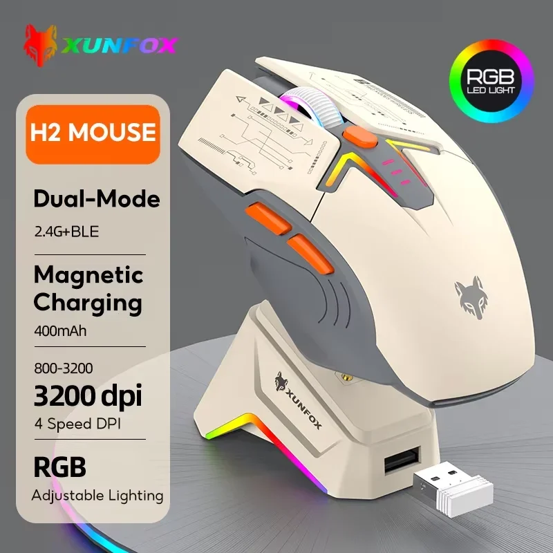 Wireless Gaming Mouse With Magnetic Rechargeable Dock Dual-mode 2.4G/Bluetooth 3200 Adjustable DPI Ultra-Light Mouse For Mac/Win