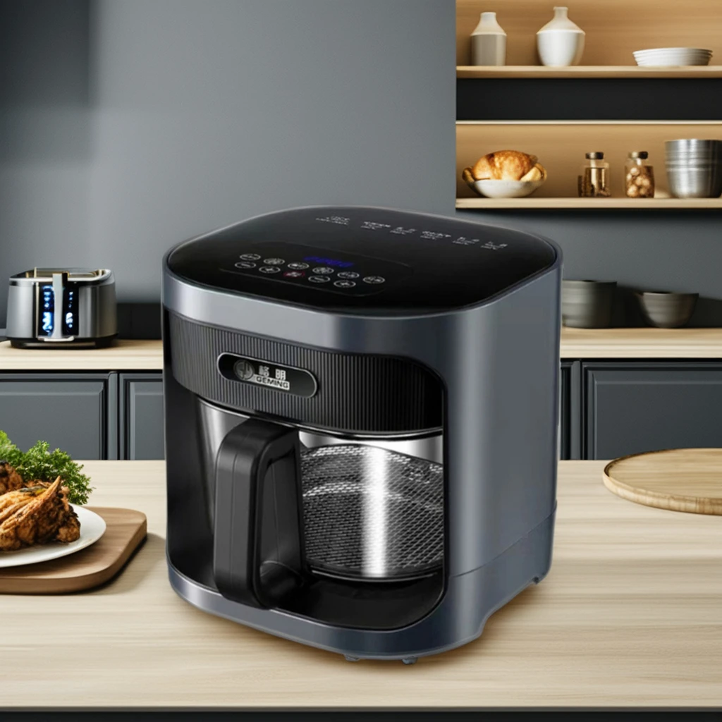 GEMING Square 4.5L Electric Household Touchpad Smart Control Modern Digital Glass Design Deep Air Fryer for Home Use