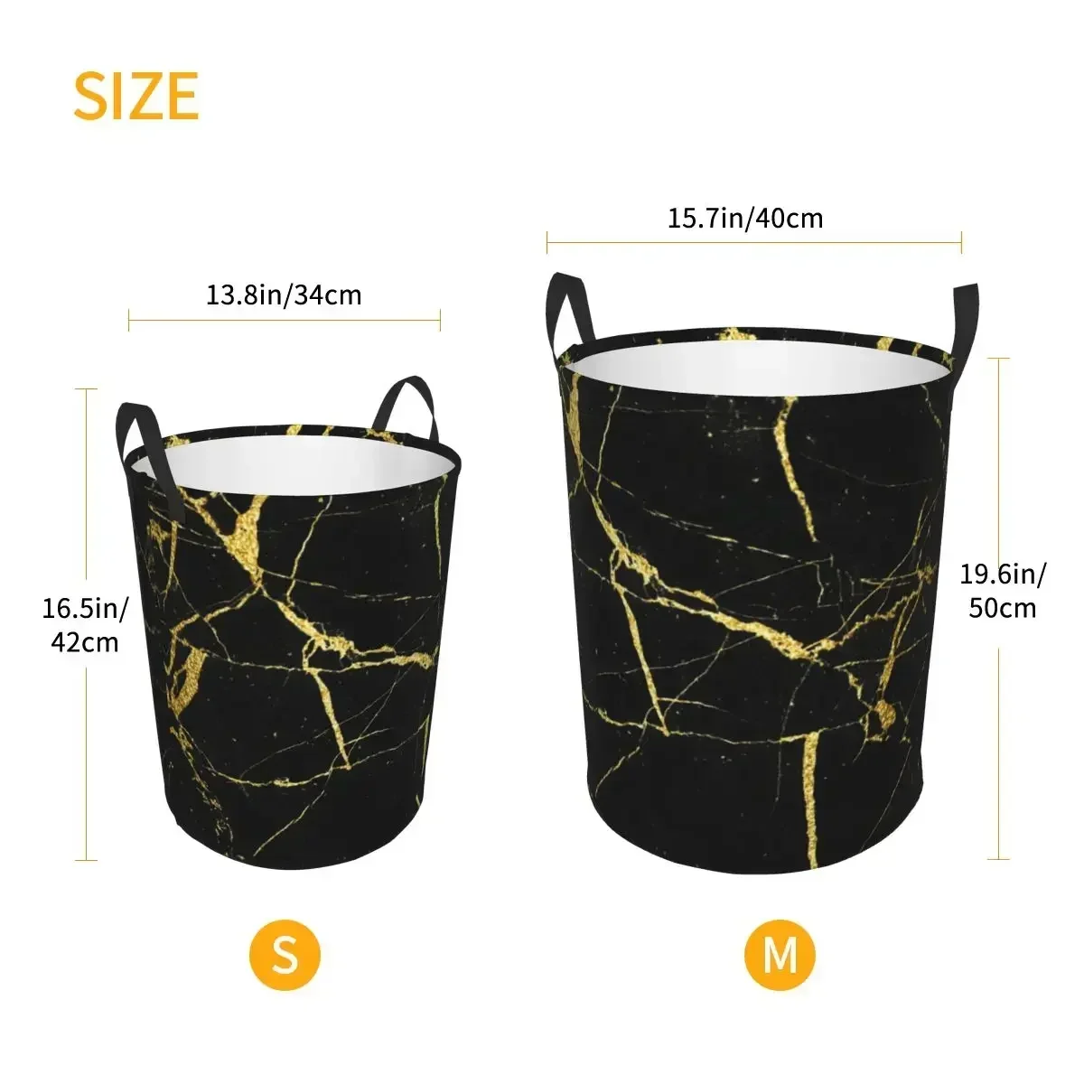 Custom Black And Gold Marble Texture Laundry Hamper Large Storage Basket Abstract Pattern Modern Geometric Graphic Toy Organizer