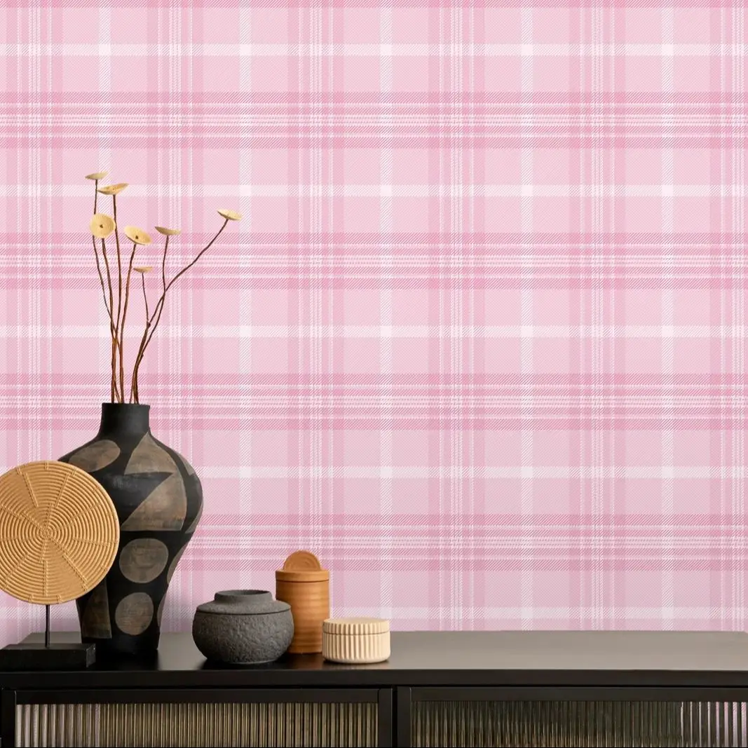 

Сладкие розовые клетчатые обои, очаровательные самоклеящиеся обои, украшение дома, очаровательные розовые фотообои для кухни, БЕСПЛАТНО ПВХ