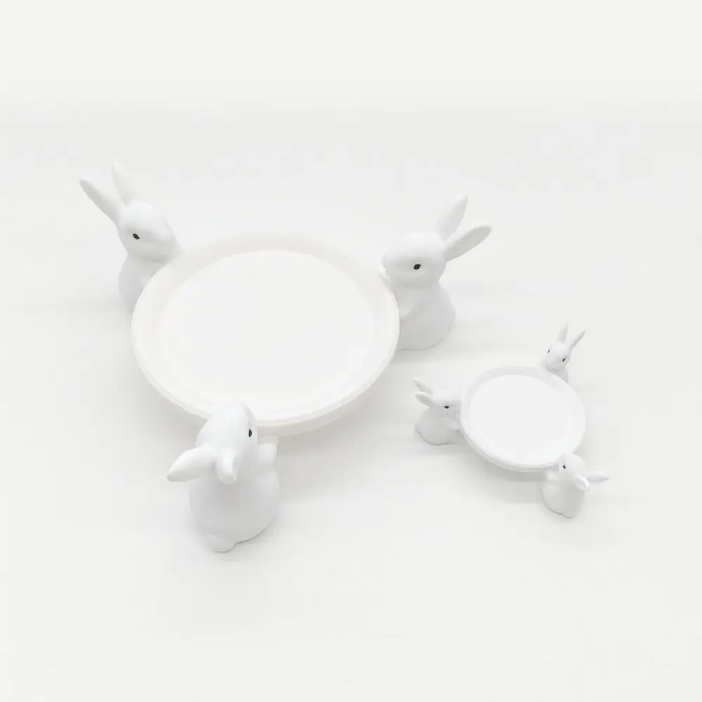 3D Printed Easter Bunny Cake Stand Animal Figure Serving Plate Rabbit Jewelry Holder Table Desk White Bunny Jewelry Dish