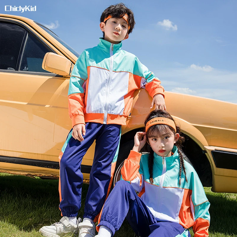 Children School Uniform Girls Contrast Jacket Sport Pants Boys Joggers Kids Clothes Sets Toddler Students Kindergarten Outfits