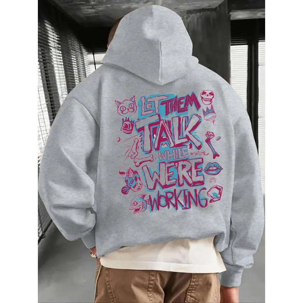 Pink Blue Doodle Graffiti Front Back Print Hoodie Motivational Street Art Autumn Winter Sweatshirt Unisex Oversized