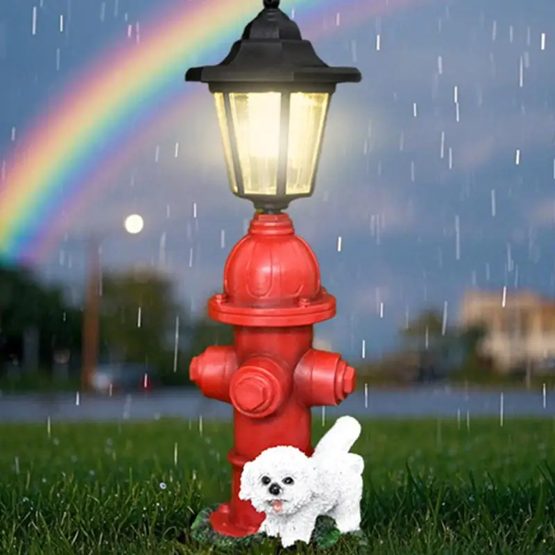 Fake Fire Hydrant Decorative Ornamental Solar Statue Resin Lights Light-Up Fake Outdoor Sculpture Glowing Decorations for Yard