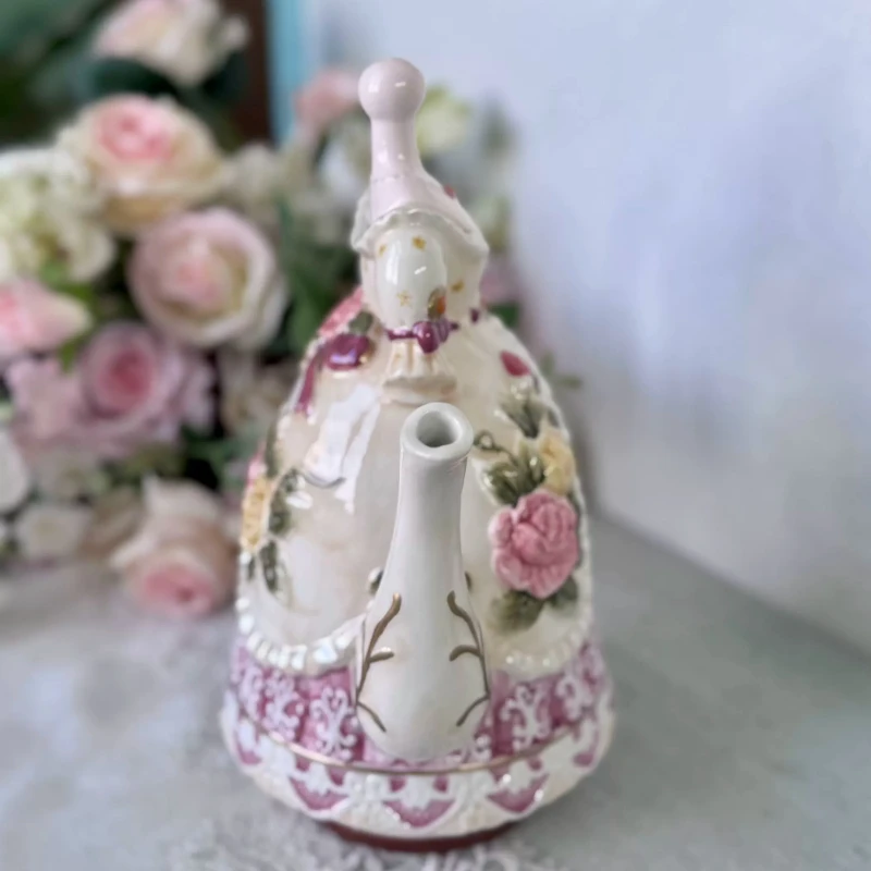 Underglaze Rose Ceramic Teapot Coffee Pot Elegant Floral Napkin Holder Home Decor Ornament for Living Room Romantic Gift for Her