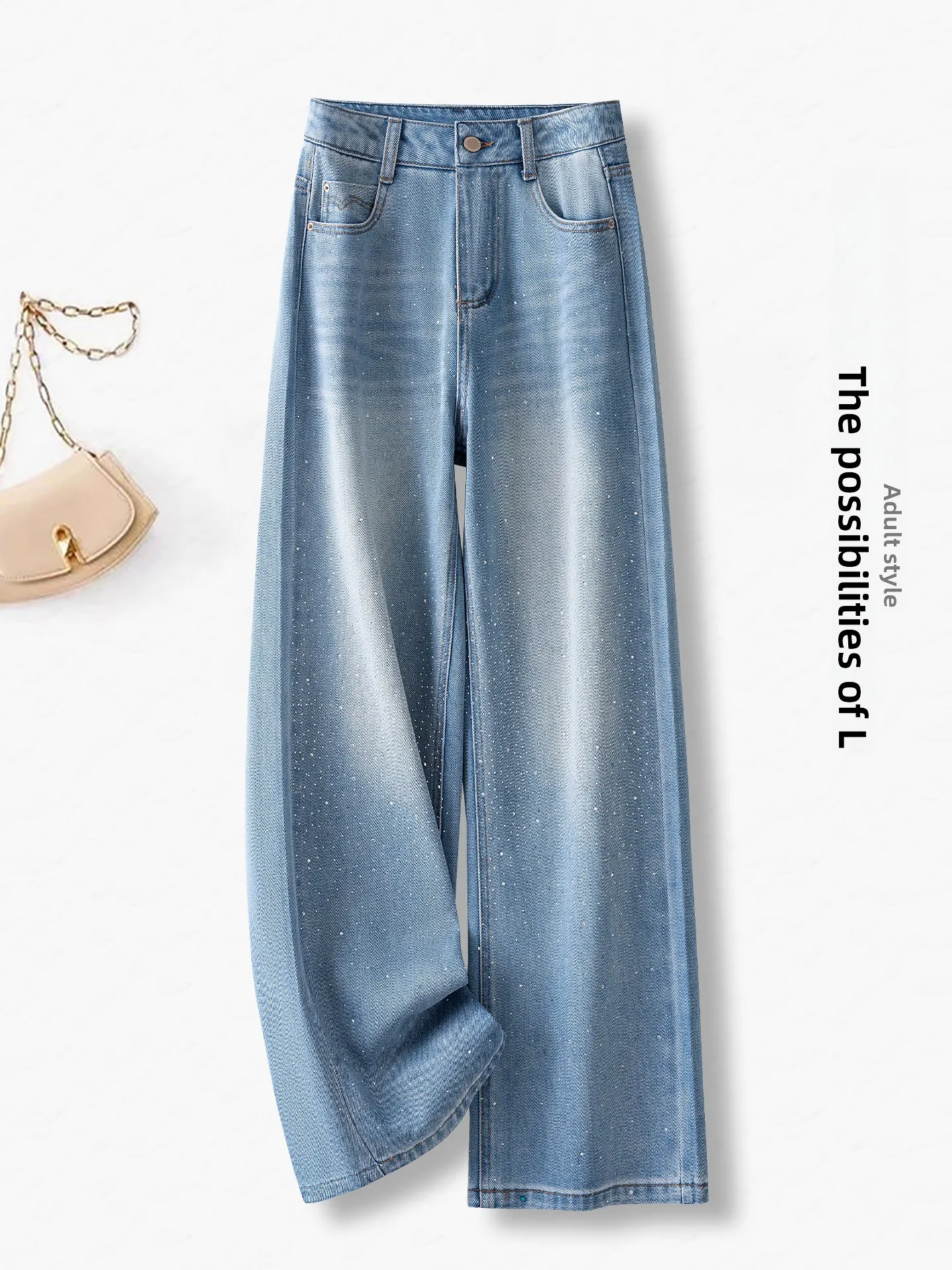 

High Waist Straight Leg Denim Jeans Women's Spring Autumn New Loose Slim Diamond Wide Leg Pants Casual Cotton Polyester Blend