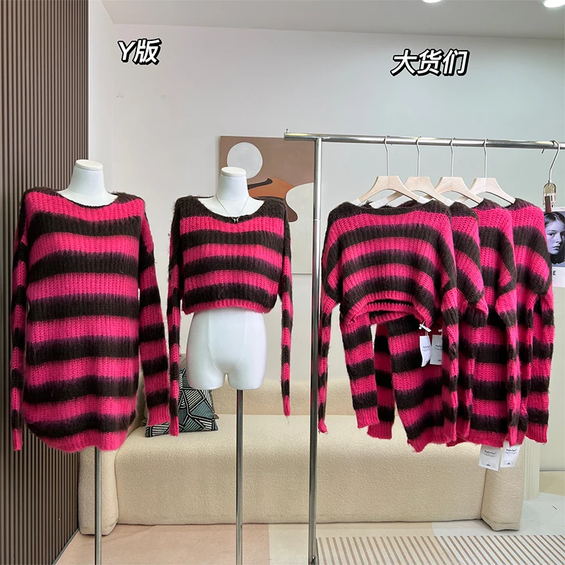 

Striped Sweater Women Loose Patchwork Y2k Aesthetic Contrast Color Knitwear Streetwear Fashion 2000s Vintage Harajuku Pullovers