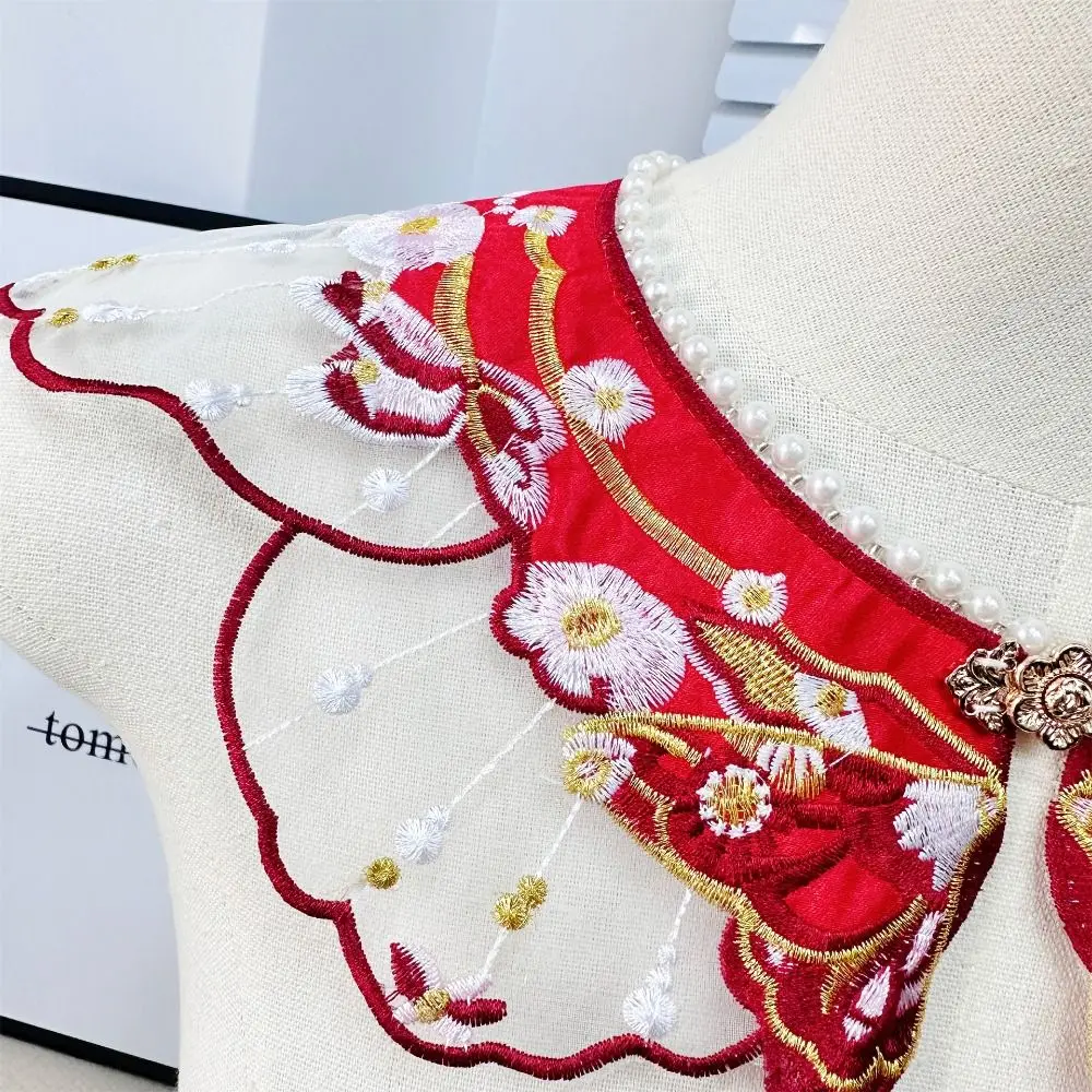 Embroidery Decoration Hanfu Shawl Pearl Butterfly False Floral Yunjian Chinese Round Neck Kids Shirt False Collar