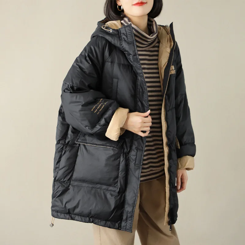 Winter Coats for Women, Down Jackets, Letter Prints, Sporty Parker, Thick Loose, Warm Snow Female Outerwears, 2024