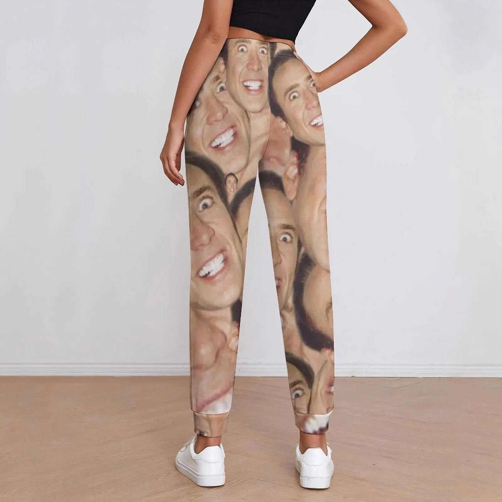 Nicolas Cage Meme Baggy Pants Funny Face Collage Kawaii Oversize Sweatpants Autumn Female Graphic Streetwear Trousers