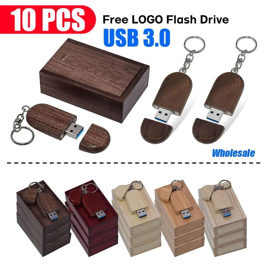 

10PCS/Lot Wood USB 3.0 Flash Drive 64GB Pen usb 128GB Pen Drives U Disk 32GB Memory Stick Free LOGO Photography Wedding Gifts