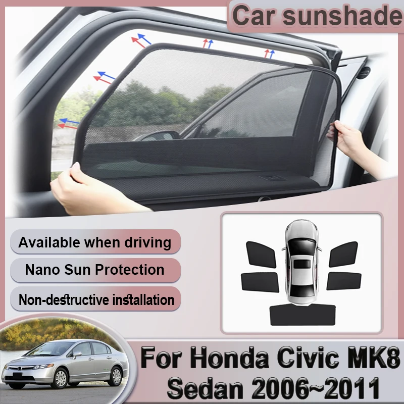 

For Honda Civic 8th MK8 Sedan 2006~2011 2007 2008 2009 2010 2011 Car Mesh Sunshade Magnetic Shade Curtain Privacy Accessories
