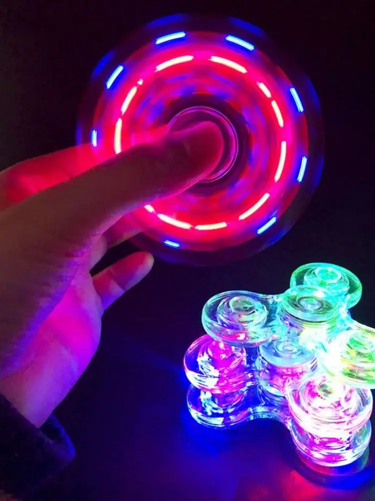Gyroscope lumineux en cristal lumière LED Fidget Spinner gyroscope à manivelle brillant EDC jouet de réduction de pression pour les enfants